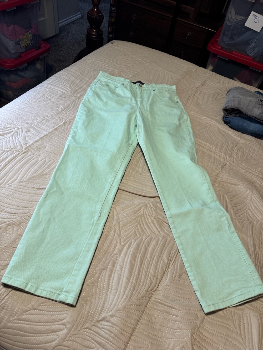 Gloria Vanderbilt Amanda Women’s Mint Green Straight-Leg Jeans Sz 10